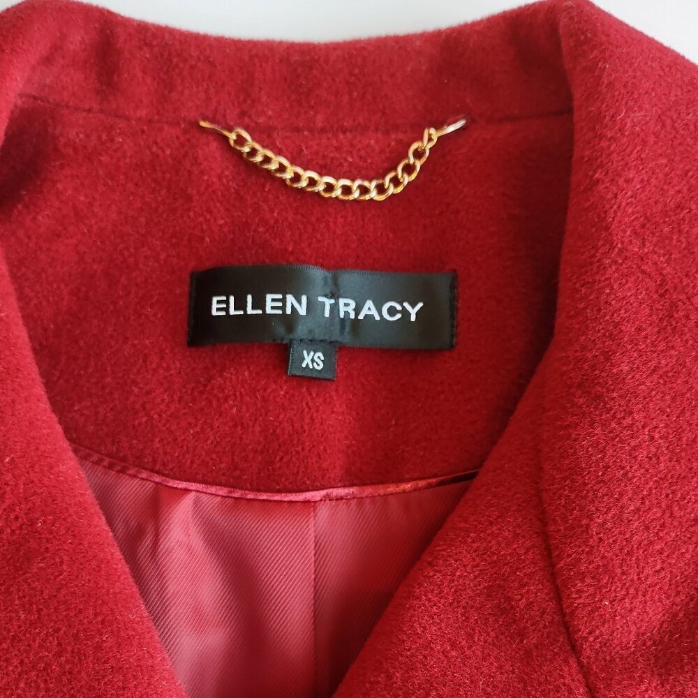 Ellen Tracy Wool & Angora Pea Coat Ruby Red Size XS Classic Elegant 'Like New - Picture 4 of 10
